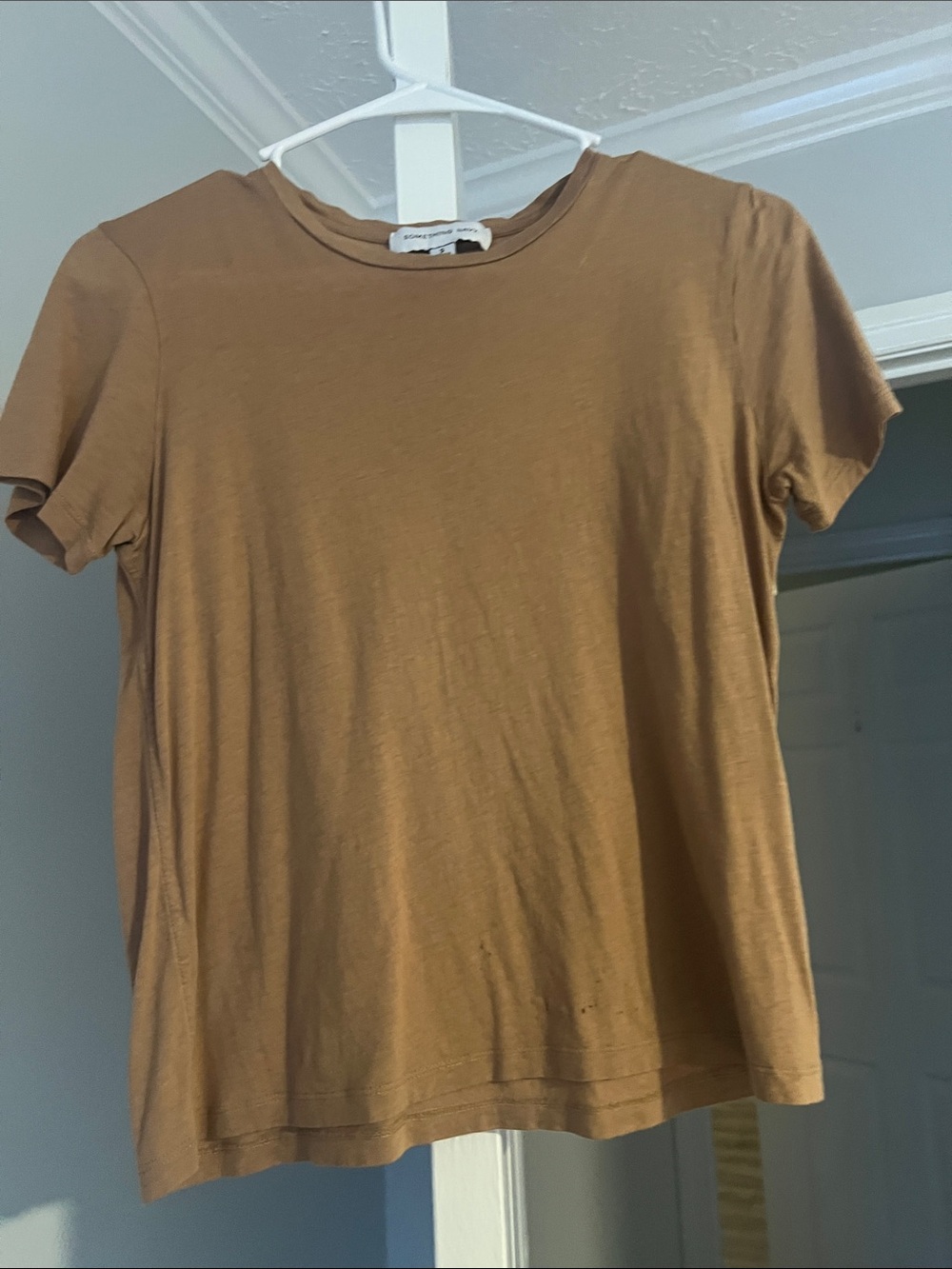 Something Navy Short Sleeve Crew Neck Top - Brown